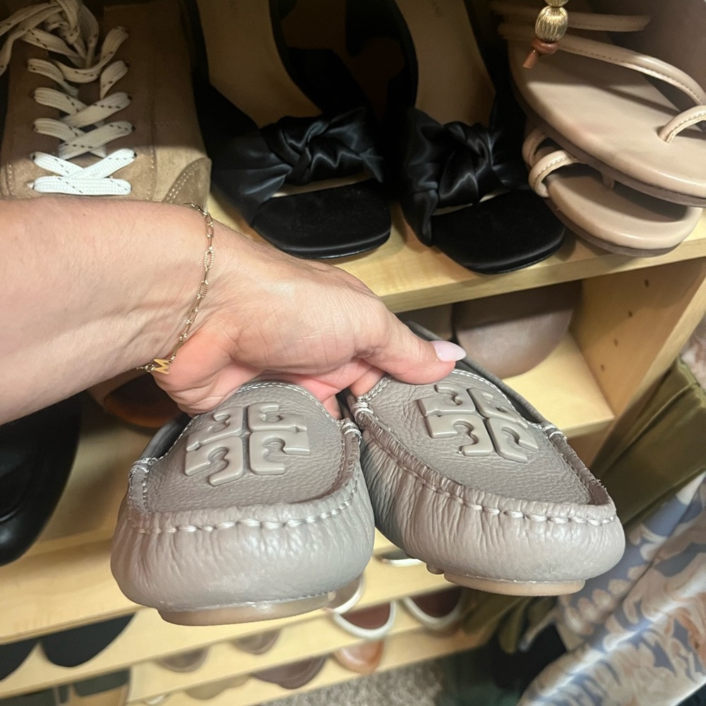 Tory Burch Taupe Loafers with Signature Emblem - Picture 4 of 4